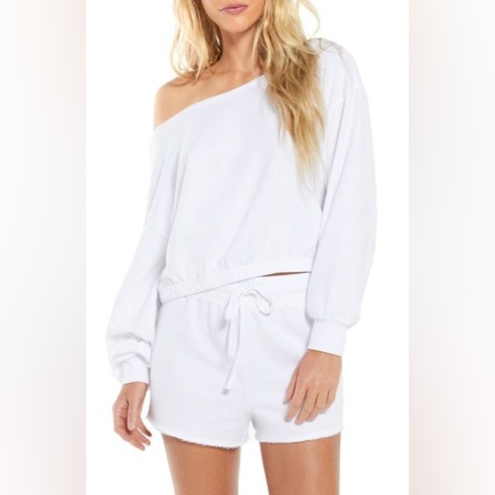 Z SUPPLY White Zoe Off Shoulder Sweatshirt - Size Small